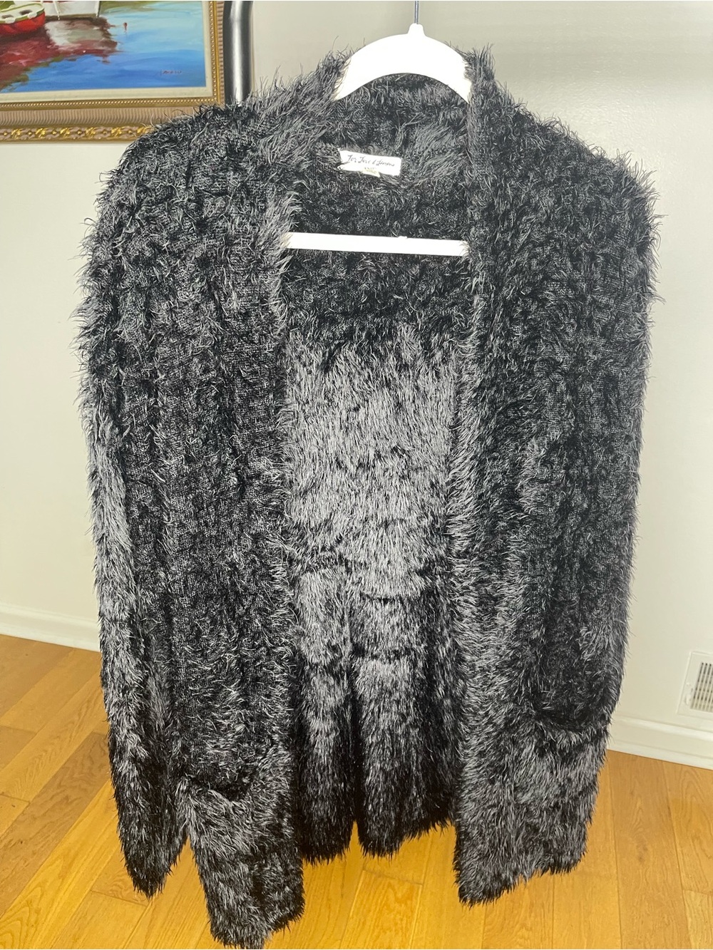 For Love & Lemons Black Shaggy Open-Front Teddy Jacket
